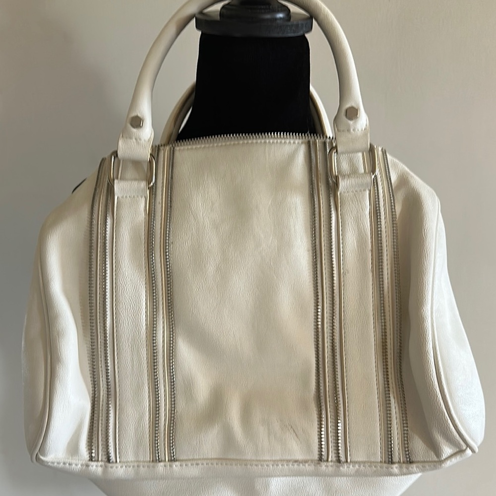 Express White Satchel with Structured Design and Double Handles